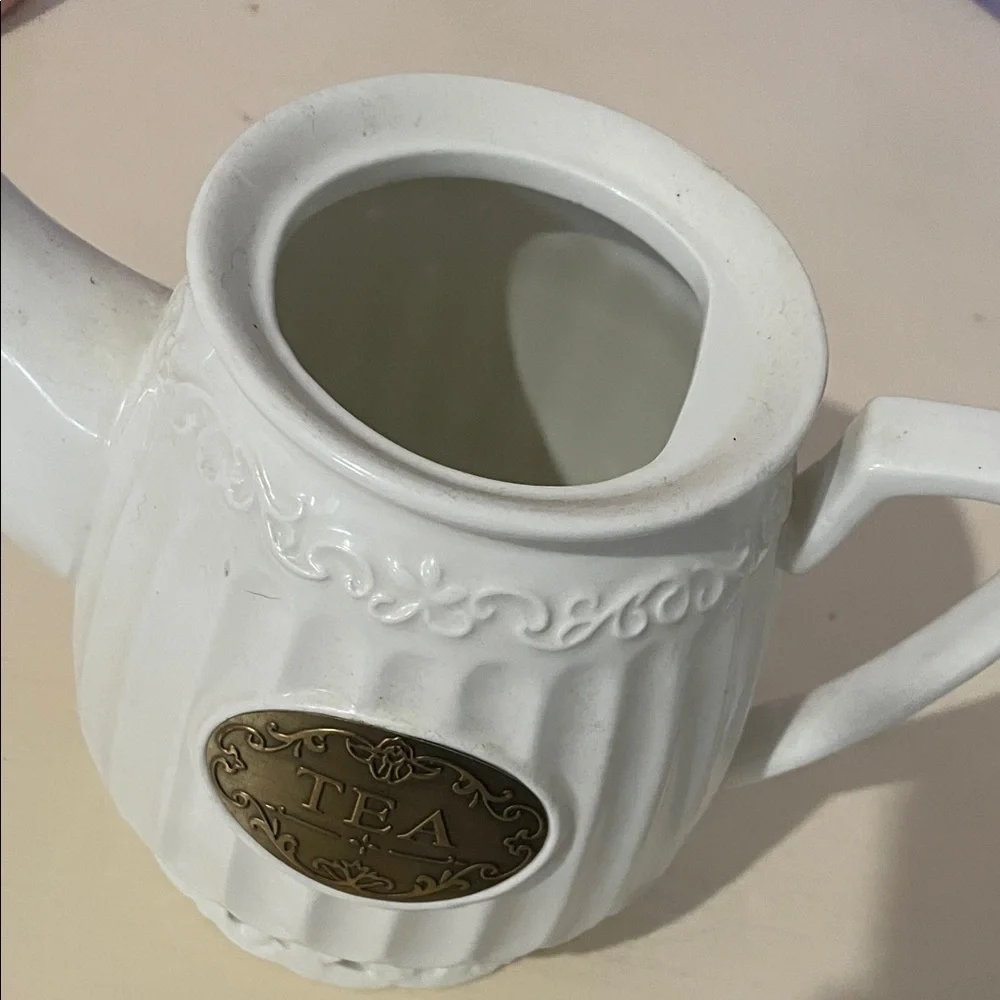 Elegant French White Ceramic Teapot with Gold Accent